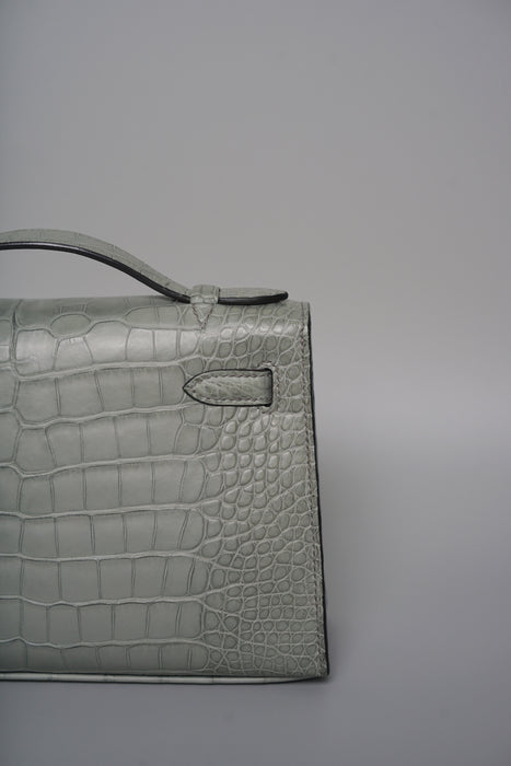 Hermes Kelly Pochette in Gris Ciment Matte Alligator Phw (Brand New)