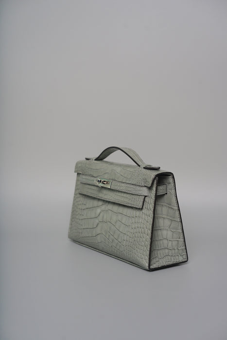 Hermes Kelly Pochette in Gris Ciment Matte Alligator Phw (Brand New)