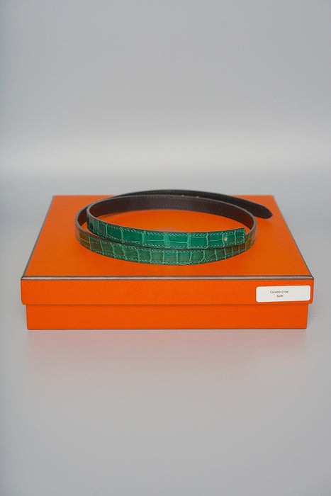 Hermes Shiny Vert Emerald Shiny Alligator Belt, Size 75 (Brand New)