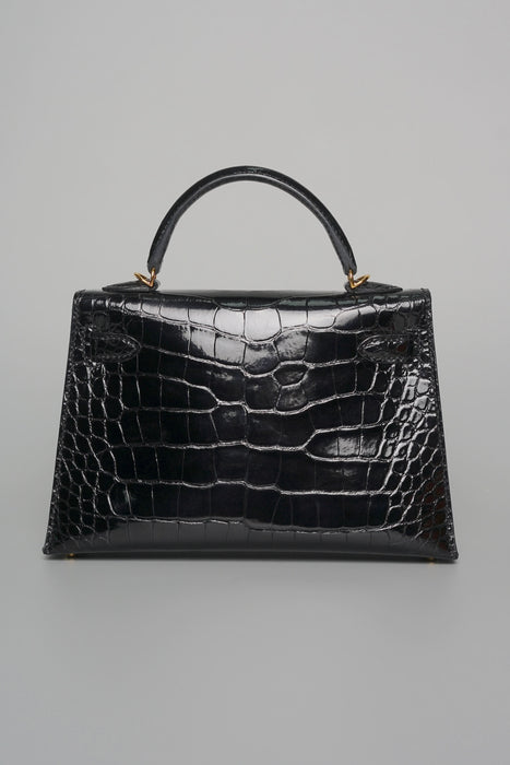 Hermes Kelly 20 in Black Shiny Alligator Ghw