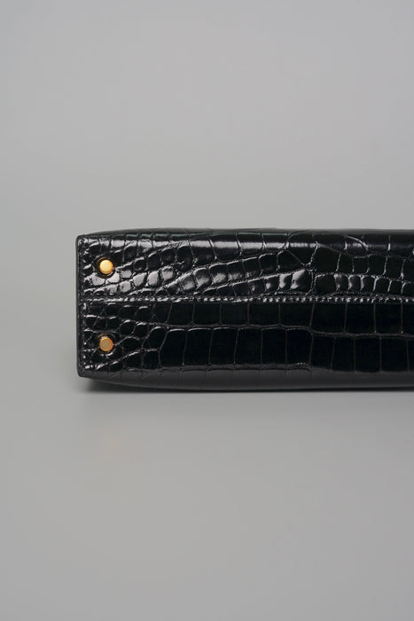 Hermes Kelly 20 in Black Shiny Alligator Ghw