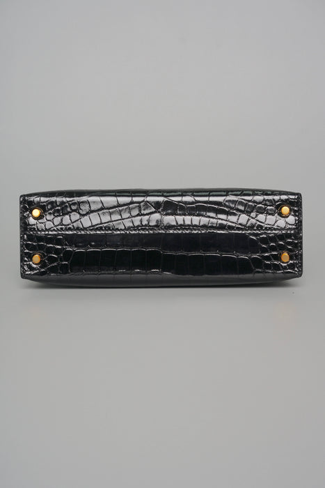 Hermes Kelly 20 in Black Shiny Alligator Ghw