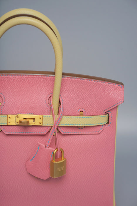 Hermes Birkin 25 Retourne HSS in Rose Confetti Epsom x Jaune Poussin Bghw