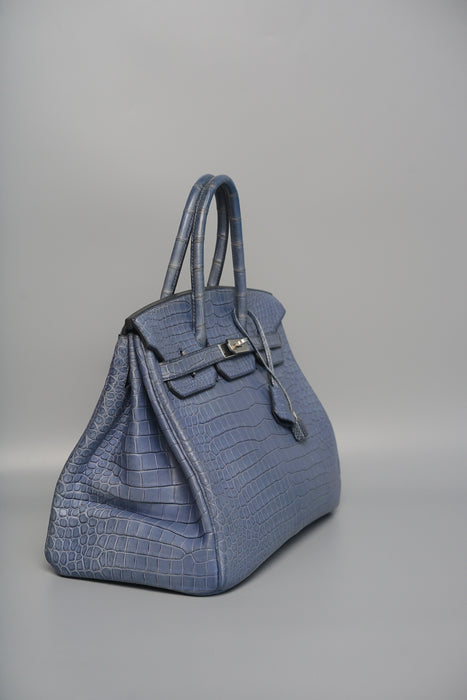 Hermes Birkin 35 in Blue Brighton Matte Porosus Phw