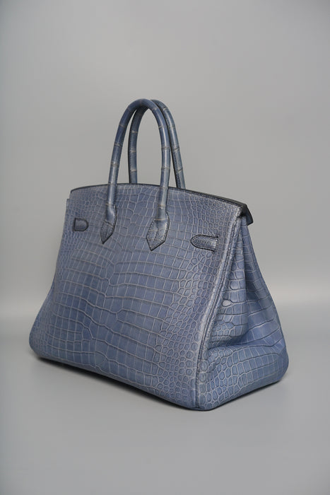 Hermes Birkin 35 in Blue Brighton Matte Porosus Phw
