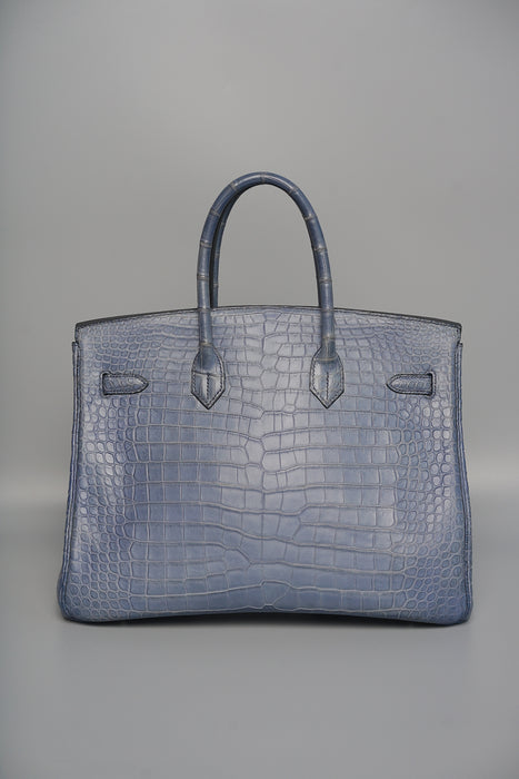 Hermes Birkin 35 in Blue Brighton Matte Porosus Phw