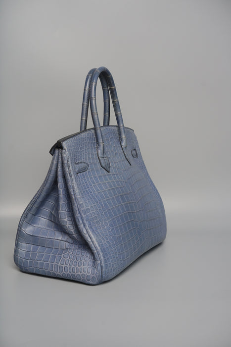 Hermes Birkin 35 in Blue Brighton Matte Porosus Phw