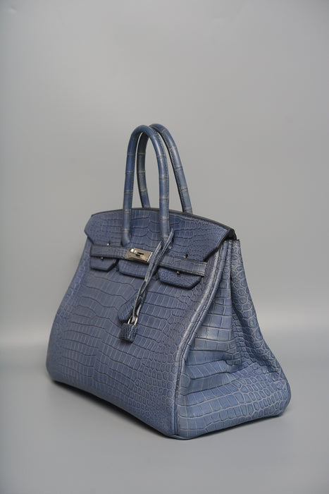 Hermes Birkin 35 in Blue Brighton Matte Porosus Phw