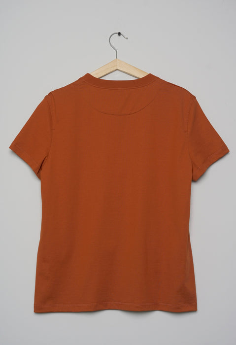 Hermes Embroidered Pocket T-Shirt in Marron Alezan Size 38 (Brand New)