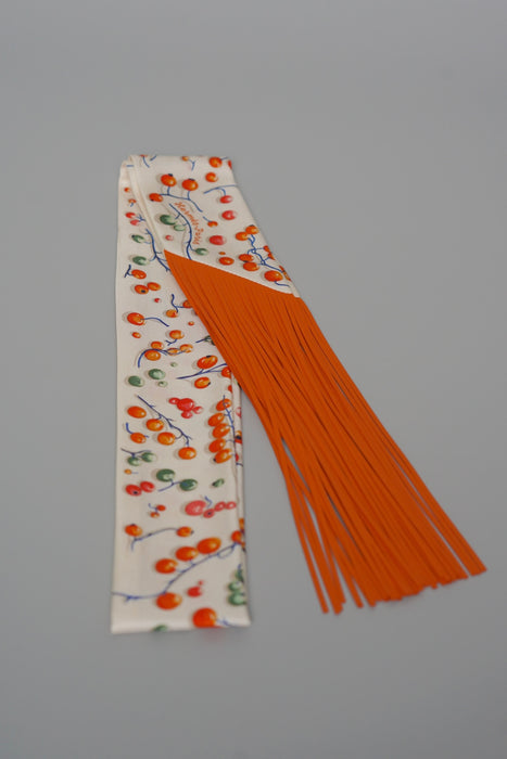 Hermes Berries Leather Fringed Silk Twilly (Brand New)