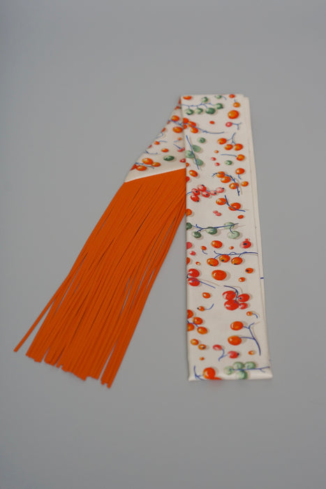 Hermes Berries Leather Fringed Silk Twilly (Brand New)