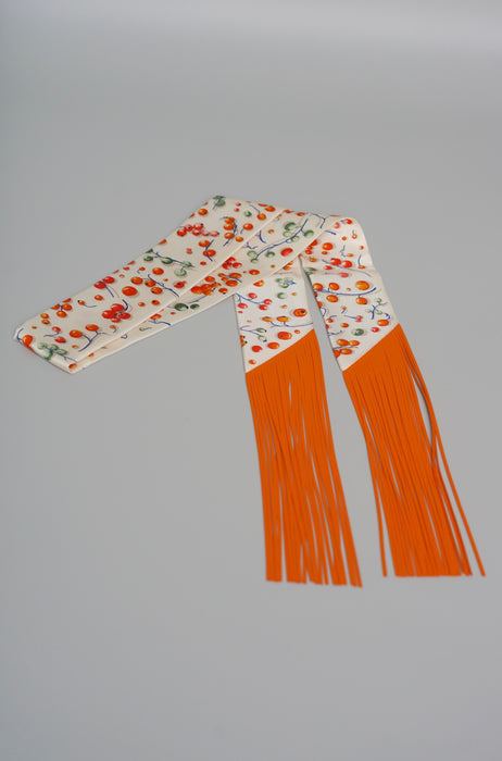 Hermes Berries Leather Fringed Silk Twilly (Brand New)