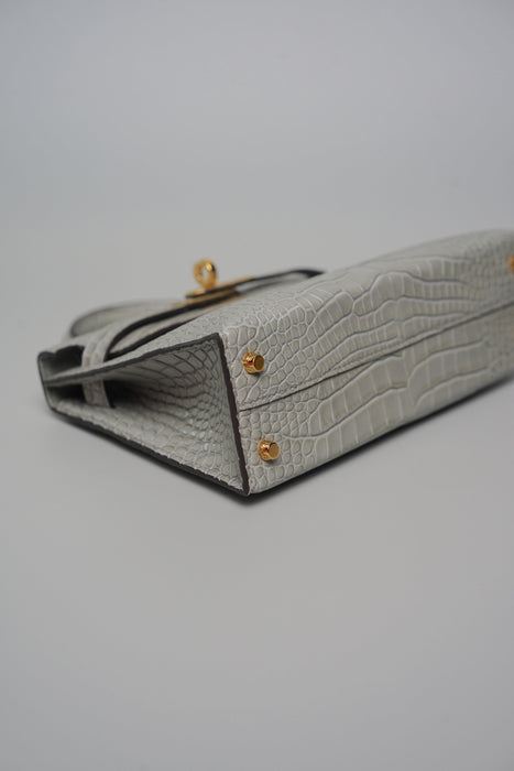 Hermes Kelly 20 in Gris Ciment Matte Alligator Ghw (Brand New)