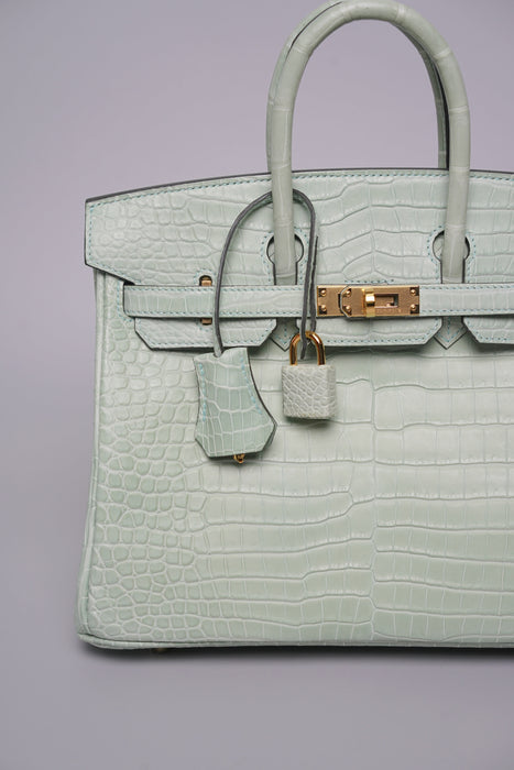 Hermes Birkin 25 in Vert D'Eau Matte Porosus Ghw (Brand New)