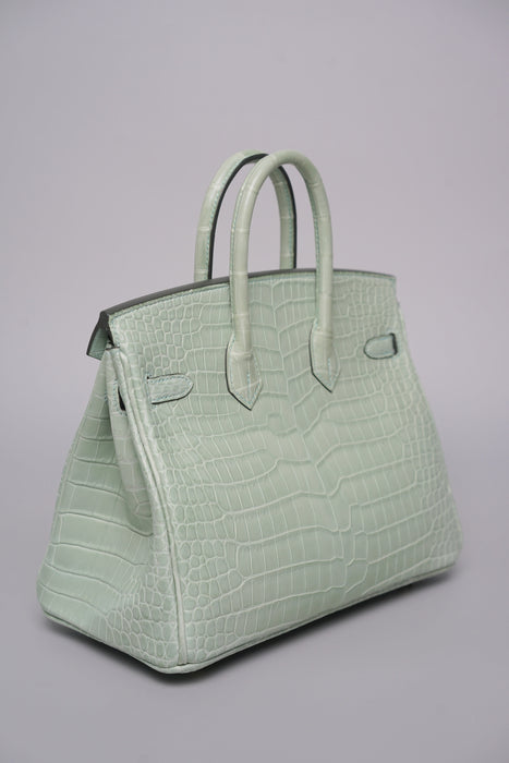 Hermes Birkin 25 in Vert D'Eau Matte Porosus Ghw (Brand New)