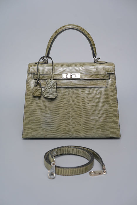 Hermes Kelly Sellier 25 in Gris fonce Lizard Phw