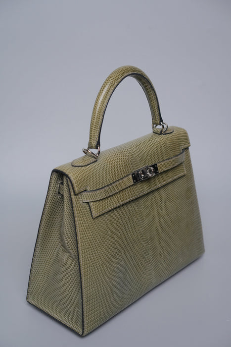 Hermes Kelly Sellier 25 in Gris fonce Lizard Phw