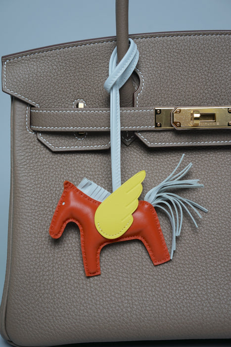 Hermes Rodeo Charm PM in Cornaline/Blue brume/Lime Agneau (Brand New)