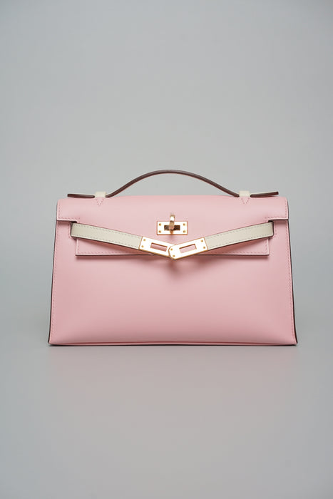 Hermes Kelly Pochette in Rose Sakura/Nata Swift Rghw (Brand New)