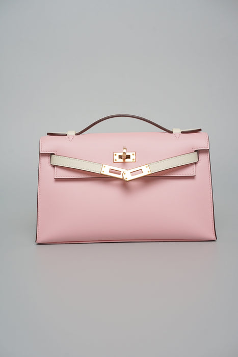Hermes Kelly Pochette in Rose Sakura/Nata Swift Rghw (Brand New)