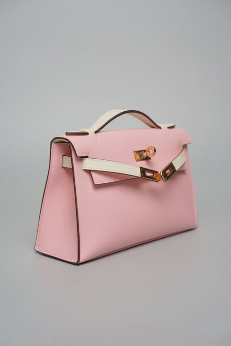 Hermes Kelly Pochette in Rose Sakura/Nata Swift Rghw (Brand New)