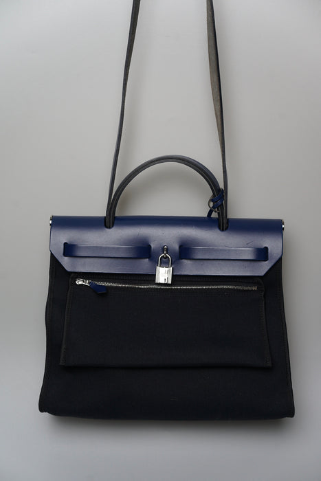 Hermes Herbag 31 in Navy / Noir Phw