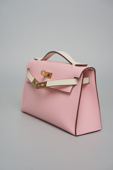 Hermes Kelly Pochette in Rose Sakura/Nata Swift Rghw (Brand New)