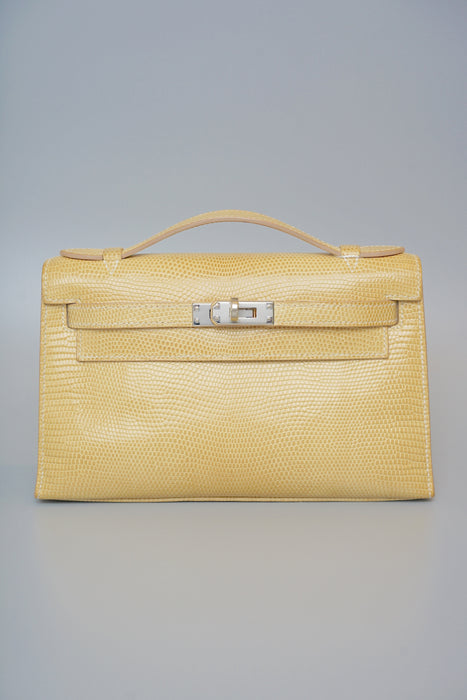 Hermes Kelly Pochette in Poussiere Lizard Phw