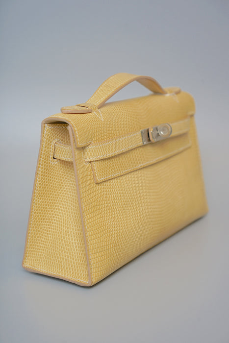 Hermes Kelly Pochette in Poussiere Lizard Phw