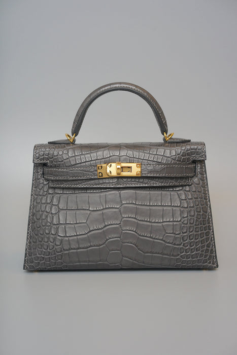 Hermes Kelly 20 in Graphite Matte Alligator Ghw (Brand New)