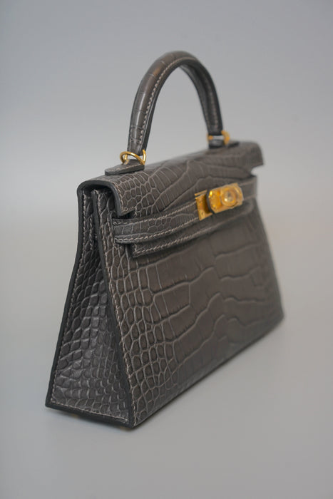 Hermes Kelly 20 in Graphite Matte Alligator Ghw (Brand New)