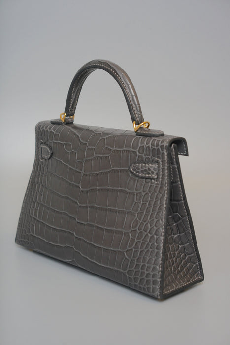 Hermes Kelly 20 in Graphite Matte Alligator Ghw (Brand New)