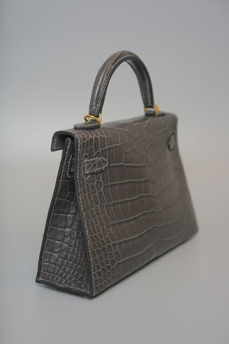 Hermes Kelly 20 in Graphite Matte Alligator Ghw (Brand New)