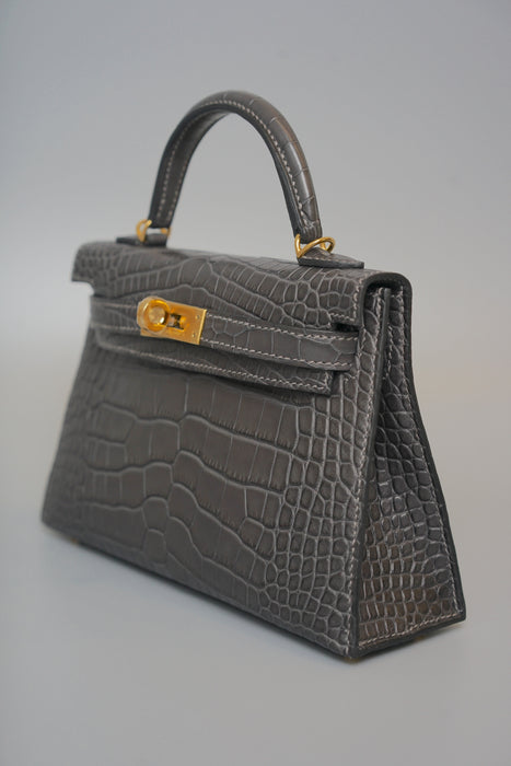 Hermes Kelly 20 in Graphite Matte Alligator Ghw (Brand New)