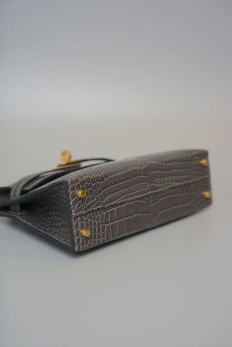 Hermes Kelly 20 in Graphite Matte Alligator Ghw (Brand New)