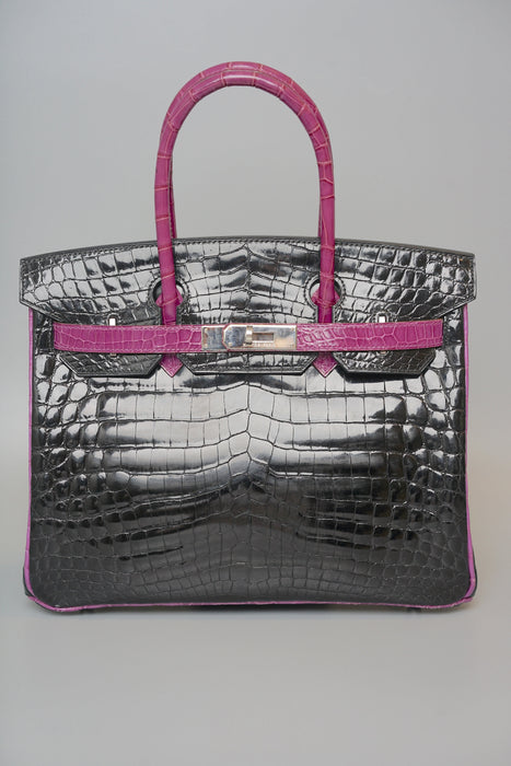 Hermes Birkin 30 HSS in Black Shiny Niloticus x Violet Phw