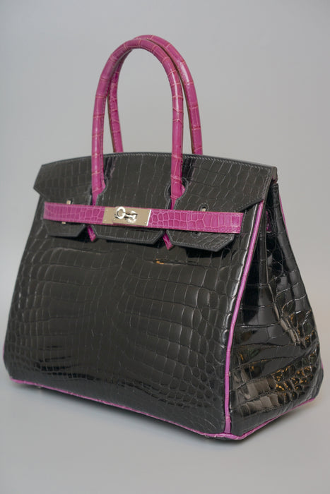 Hermes Birkin 30 HSS in Black Shiny Niloticus x Violet Phw