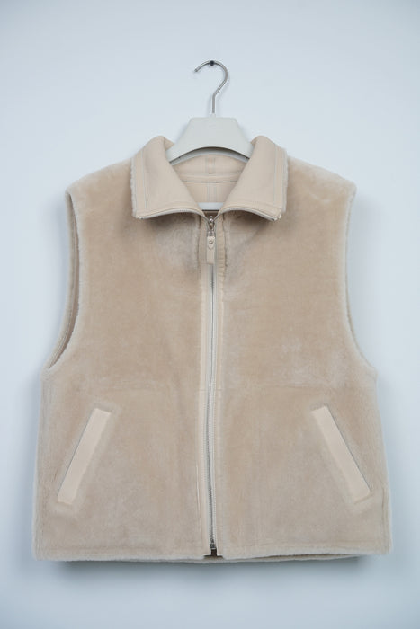 Hermes Reversible Sleeveless Jacket in Beige Glaise Size 38 (Brand New)