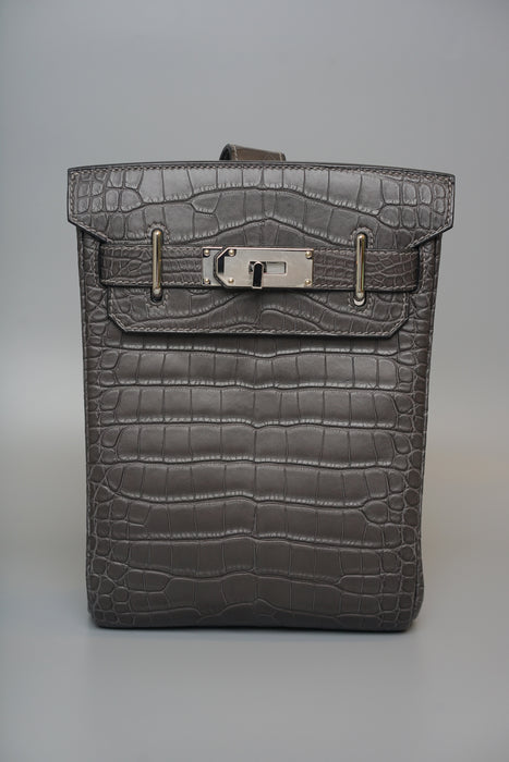 Hermes Hac a Dos in Graphite Matte Alligator Phw (Brand New)