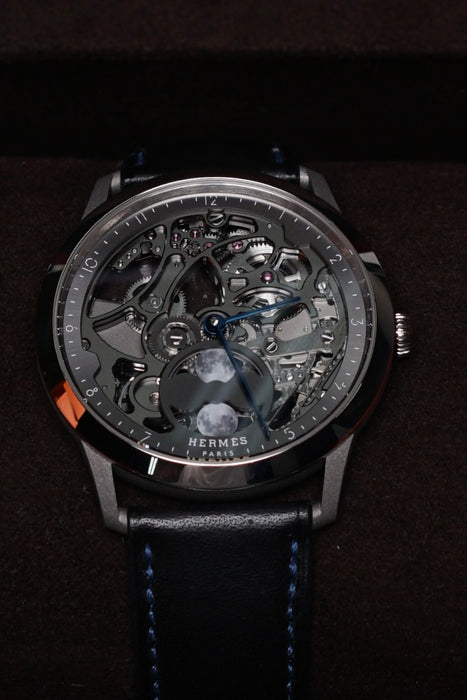 Hermes Slim d'Hermès Squelette Lune Watch in Graphite, 39.5 mm (Brand New)