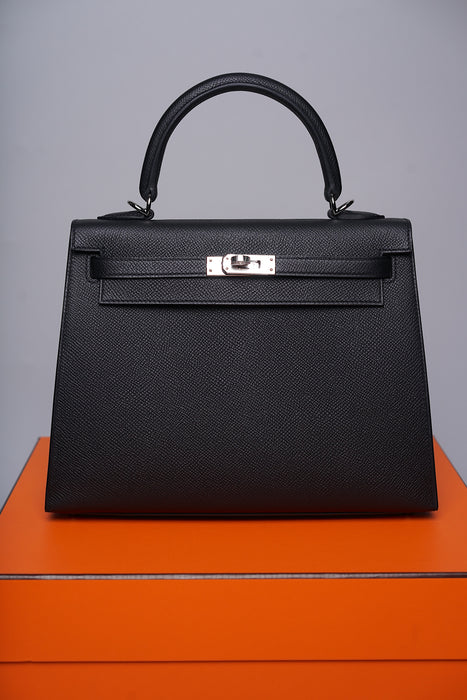 Hermes Kelly II Sellier 25 in Noir Phw (Brand New)