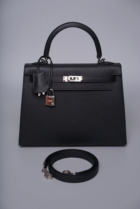 Hermes Kelly II Sellier 25 in Noir Phw (Brand New)