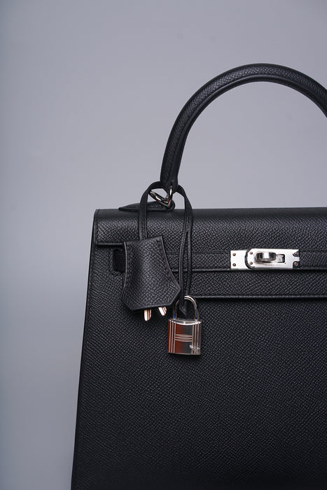 Hermes Kelly II Sellier 25 in Noir Phw (Brand New)