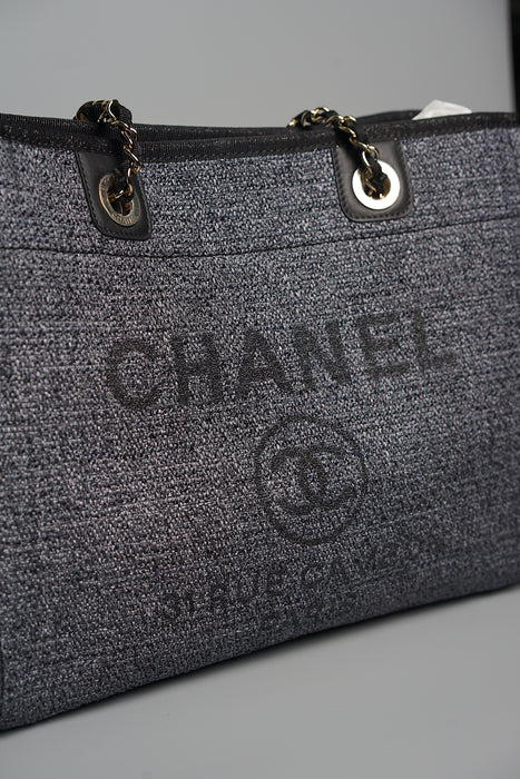 Chanel Deauville Tote in Black Tweed Ghw