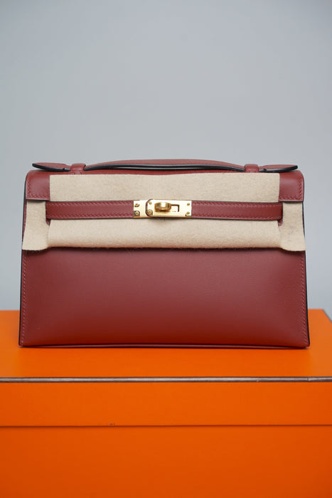 Hermes Kelly Pochette in Rouge H Swift Ghw (Brand New)