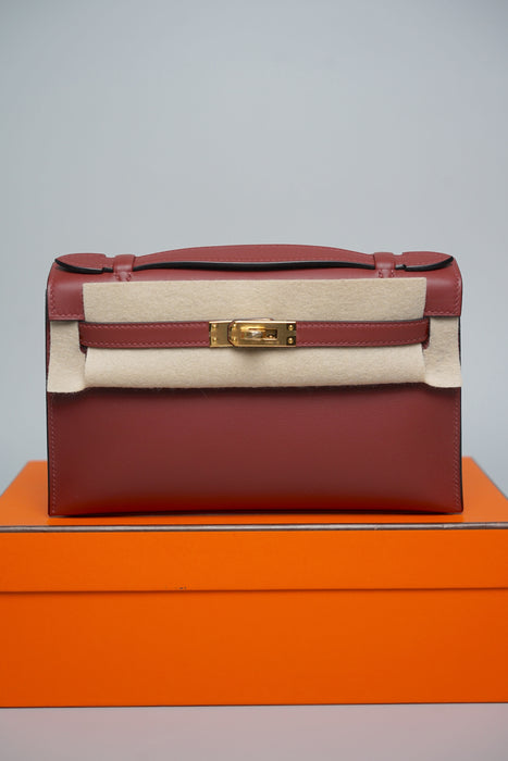 Hermes Kelly Pochette in Rouge H Swift Ghw (Brand New)