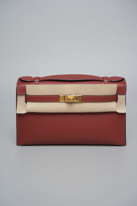 Hermes Kelly Pochette in Rouge H Swift Ghw (Brand New)