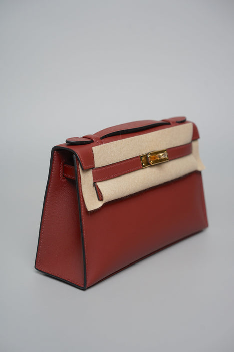 Hermes Kelly Pochette in Rouge H Swift Ghw (Brand New)