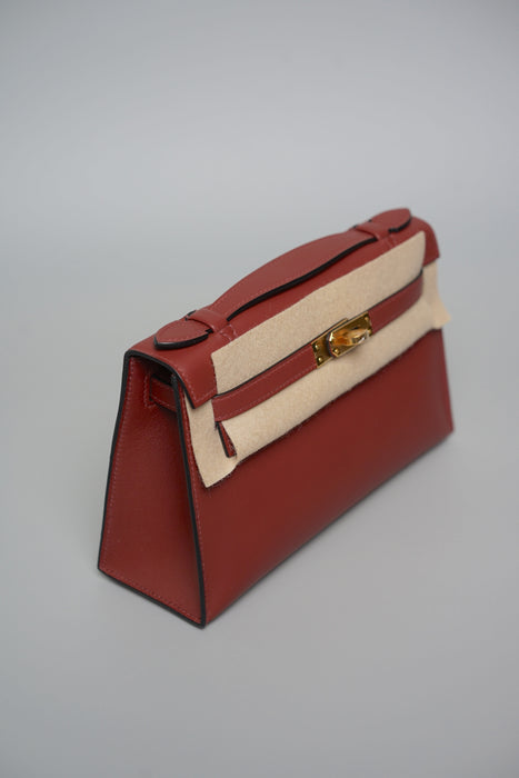 Hermes Kelly Pochette in Rouge H Swift Ghw (Brand New)