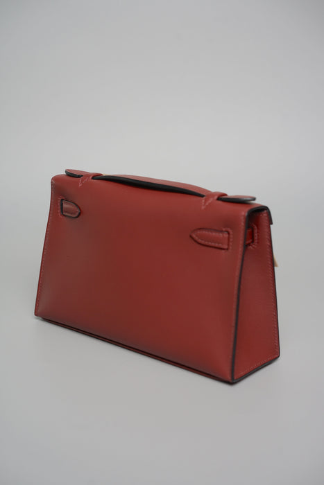 Hermes Kelly Pochette in Rouge H Swift Ghw (Brand New)